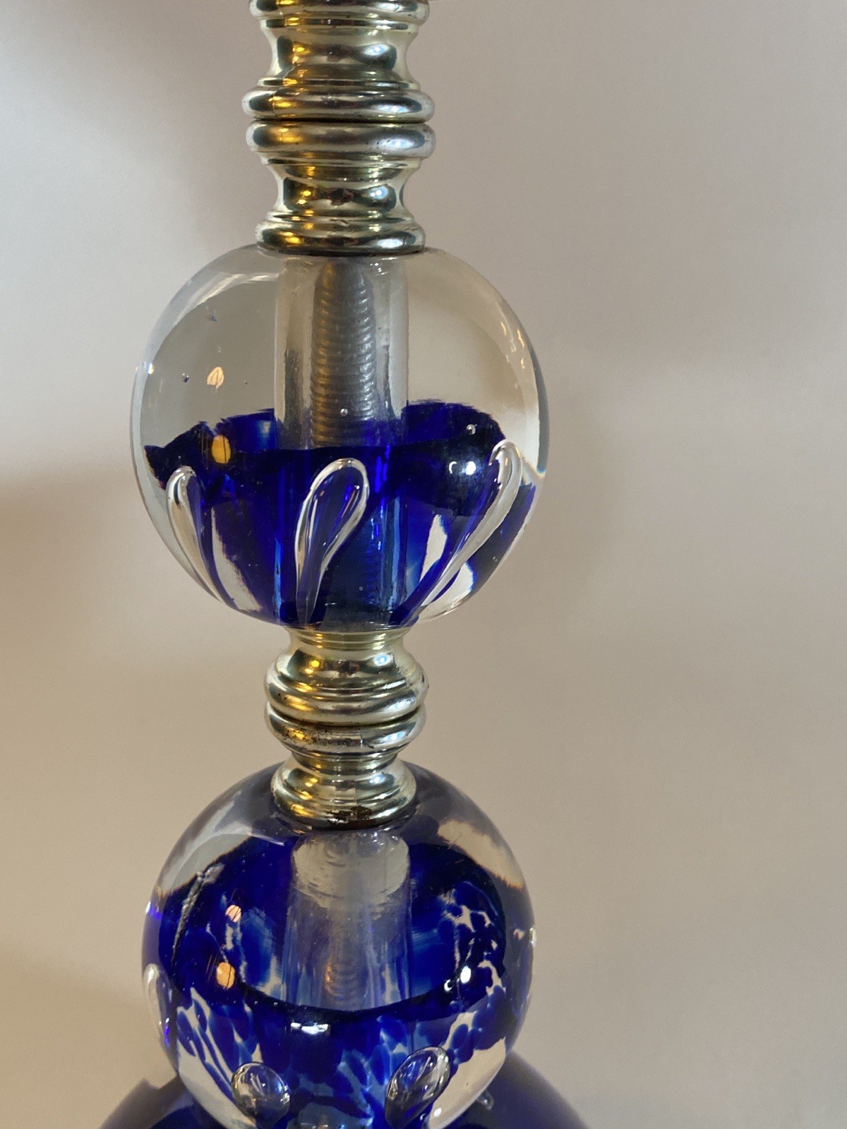 Zimmerman Paperweight Blown Art Glass Lamp Controlled Clear Blue Flowers