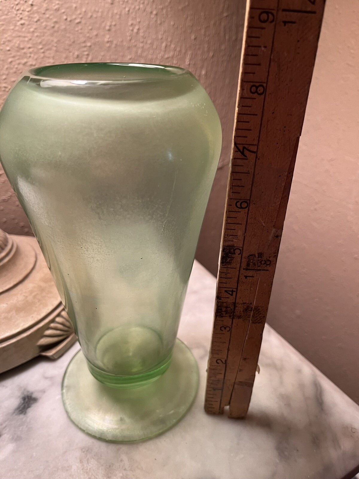 TIFFIN Green Stretch Glass Cupped Rim DAHLIA Vase, Vintage Deco