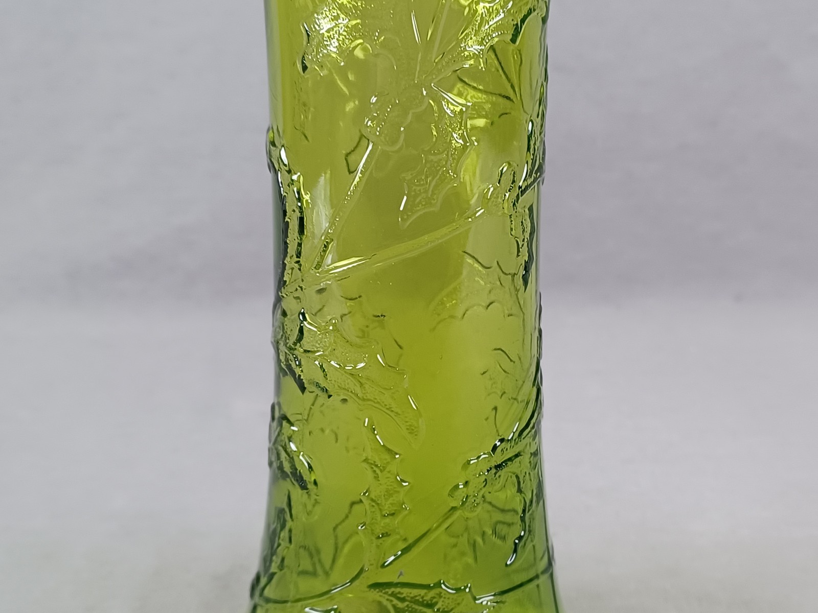Late 19th Century Continental Yellow Green Molded Holly Leaves & Berries Vase