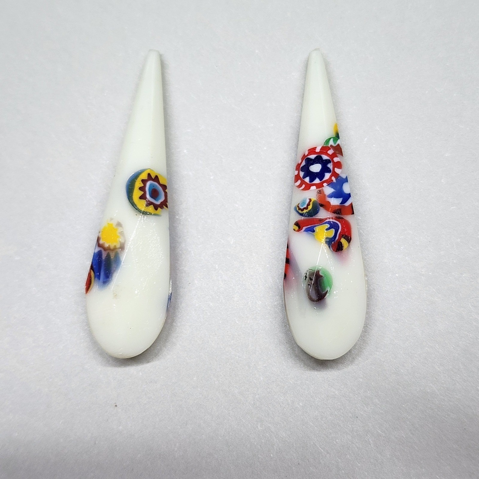 Vintage Czech Art Glass Teardrop Millefiori Faceted Bead Pair