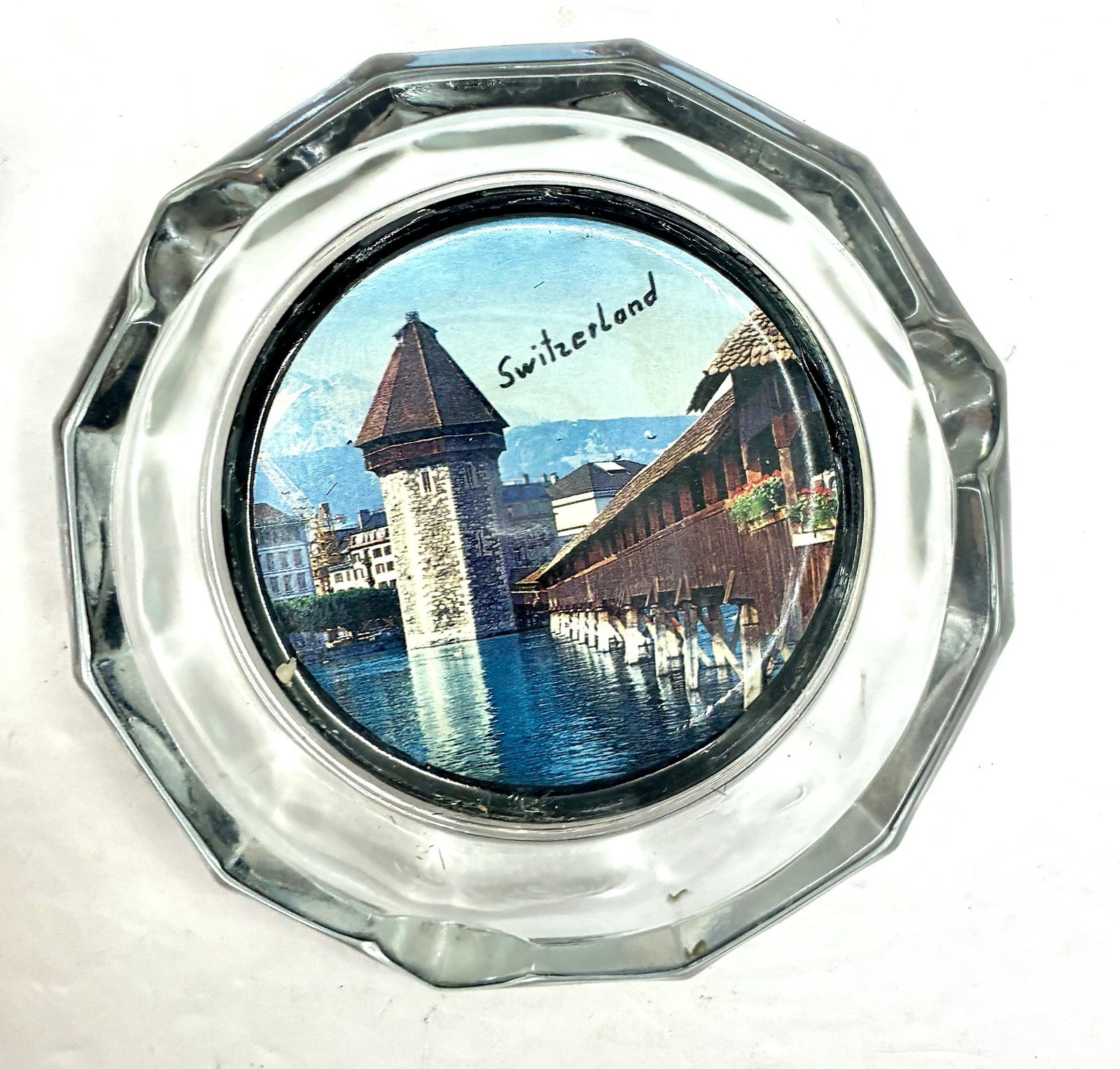 Vintage Switzerland Ashtray Chapel Bridge and Water Tower Stand in Lucerne