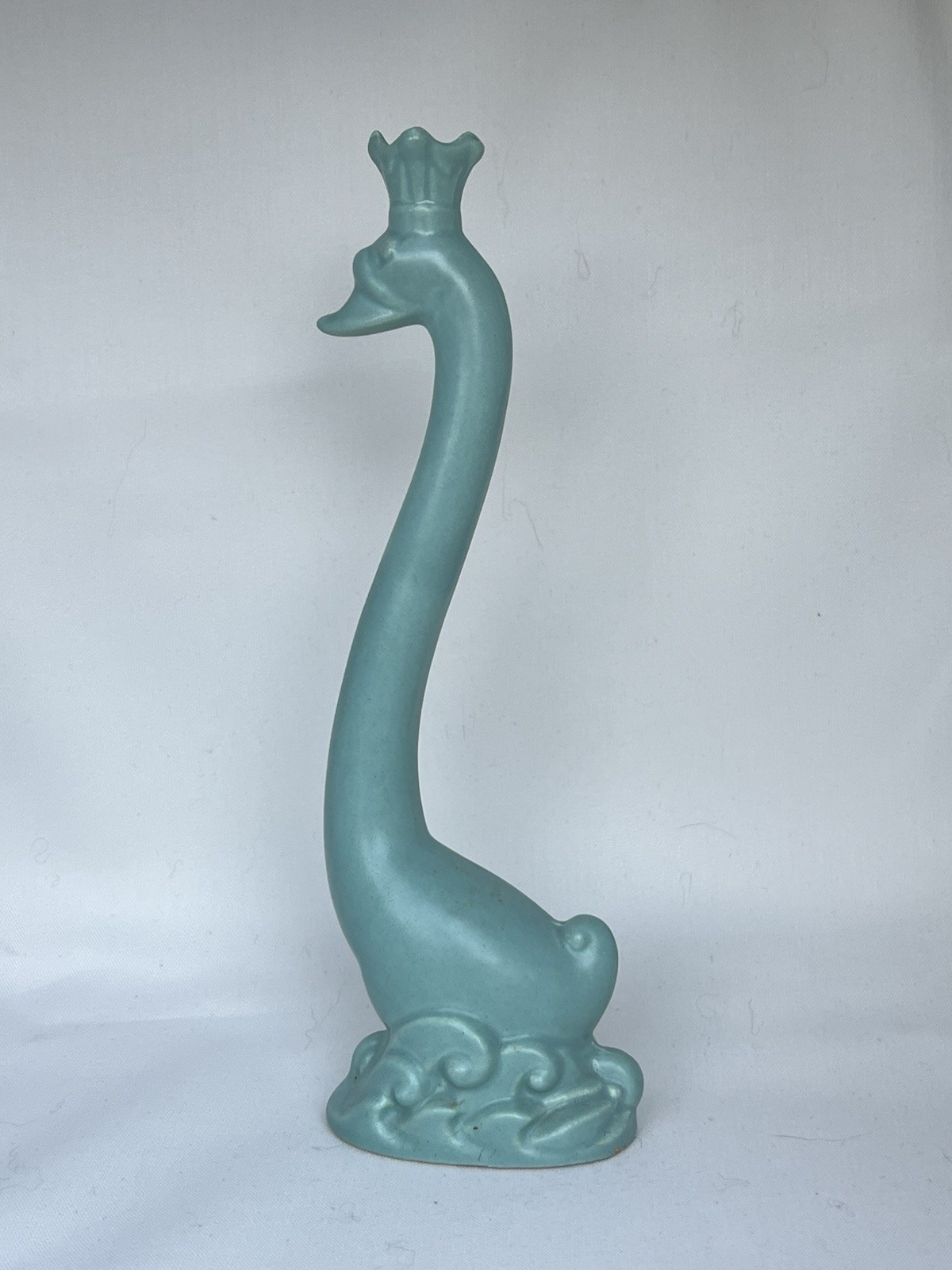 Vintage MCM Turquoise Ceramic Bird Sculpture Elongated Egret Heron Art Pottery