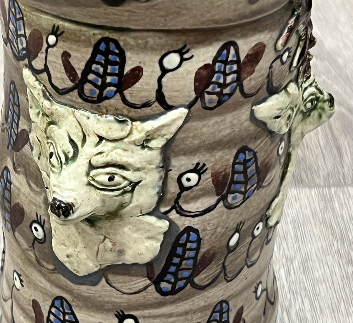 Wildlife Animals Vase Sculpted Studio Art Pottery Artistic Stoneware Handmade