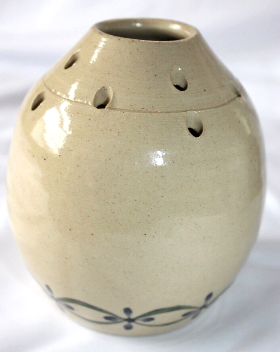 Strawtown Studio Art Pottery Vase & Flower Frog Pierced Holes Indiana USA