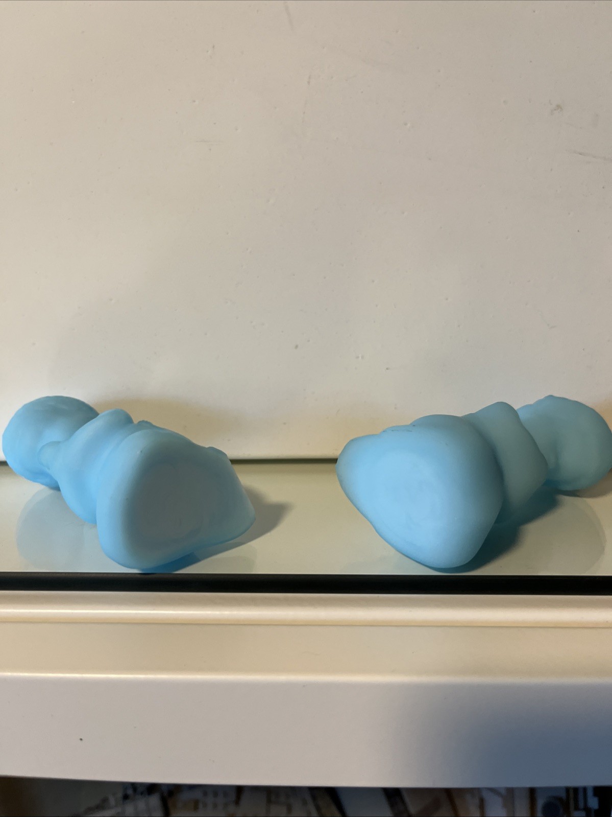 Set of 2 Fenton Blue Satin Custard Glass Praying Boy and Girl. Damaged