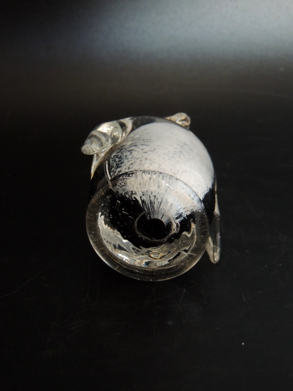 Vintage Art Glass Penguin Paperweight Figurine Fat Penguin Clear Black White