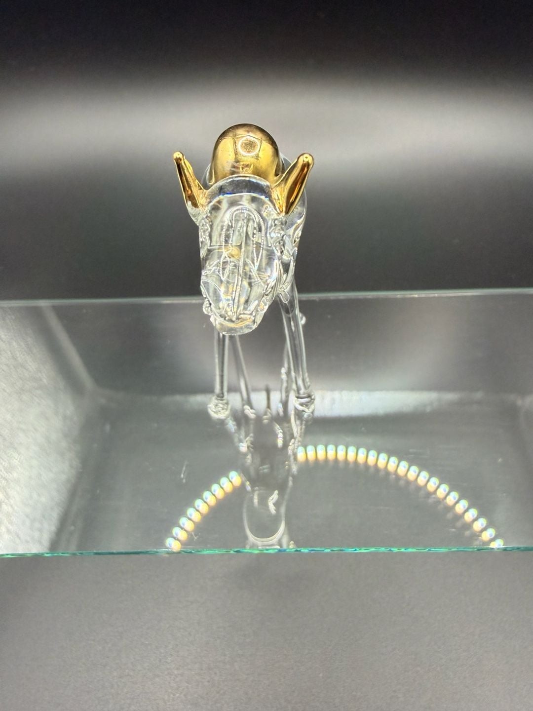 Murano Style Clear Glass Camel Figurine with Gold Accents