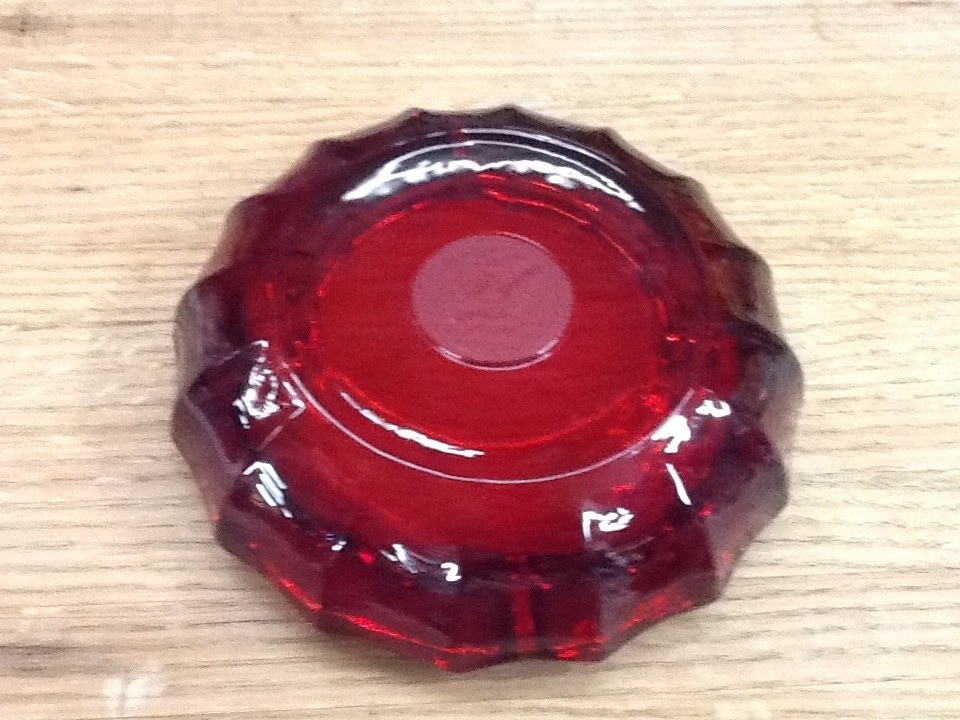 Fostoria Glass ruby red coin glass ashtray 1887 commemorative eagle coin design
