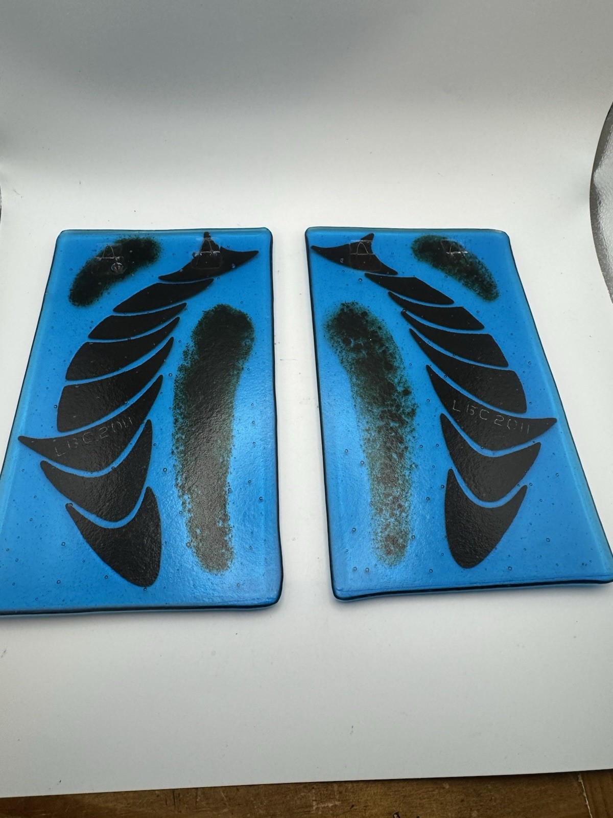 Fused Glass Art Panels Featuring Abstract Fish Design Set Of 2