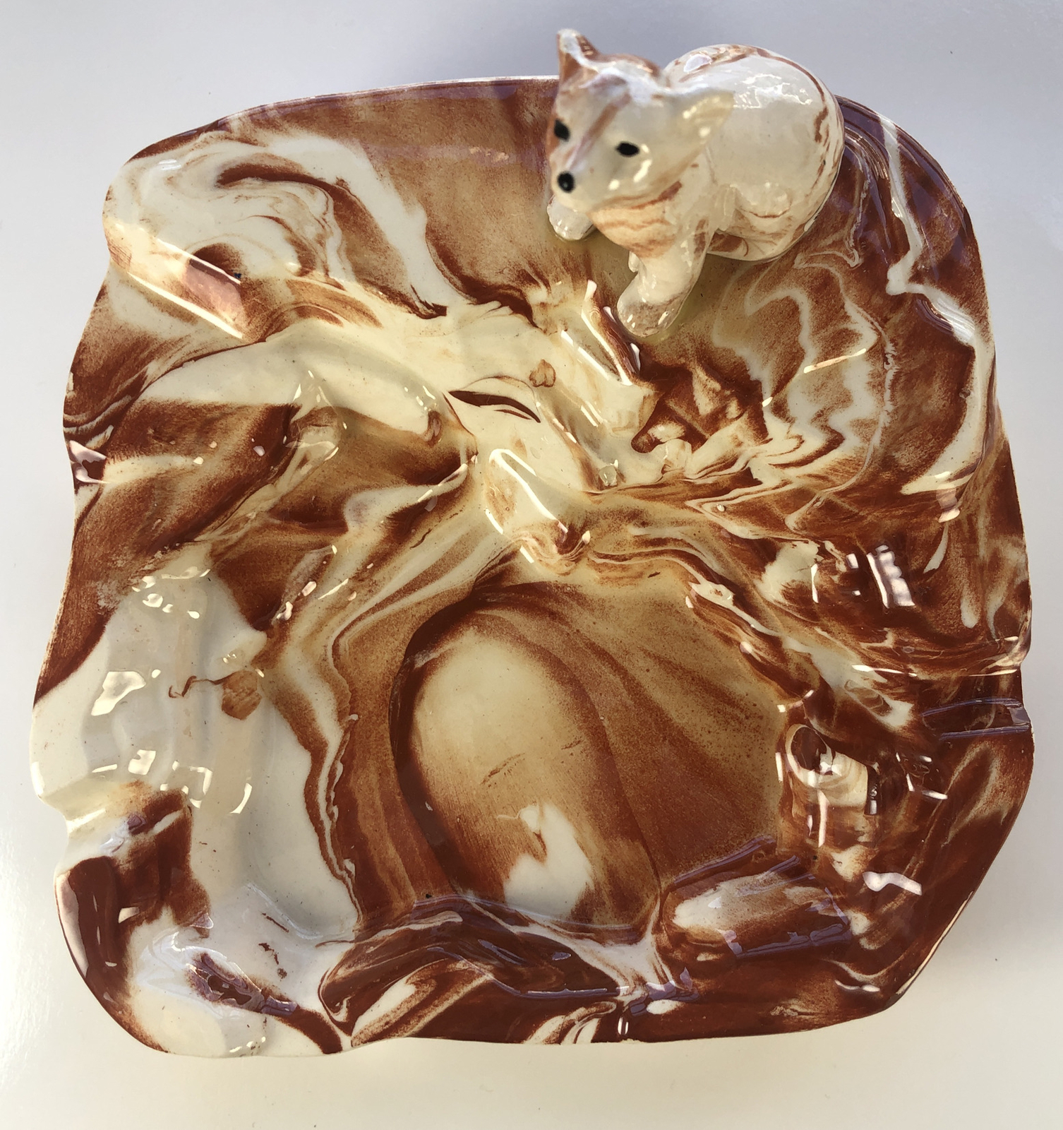 Vtg Swirl Made In Alaska Native Clay Bear Cub Cigar Ashtray 6 1/8”x 5 3/4”