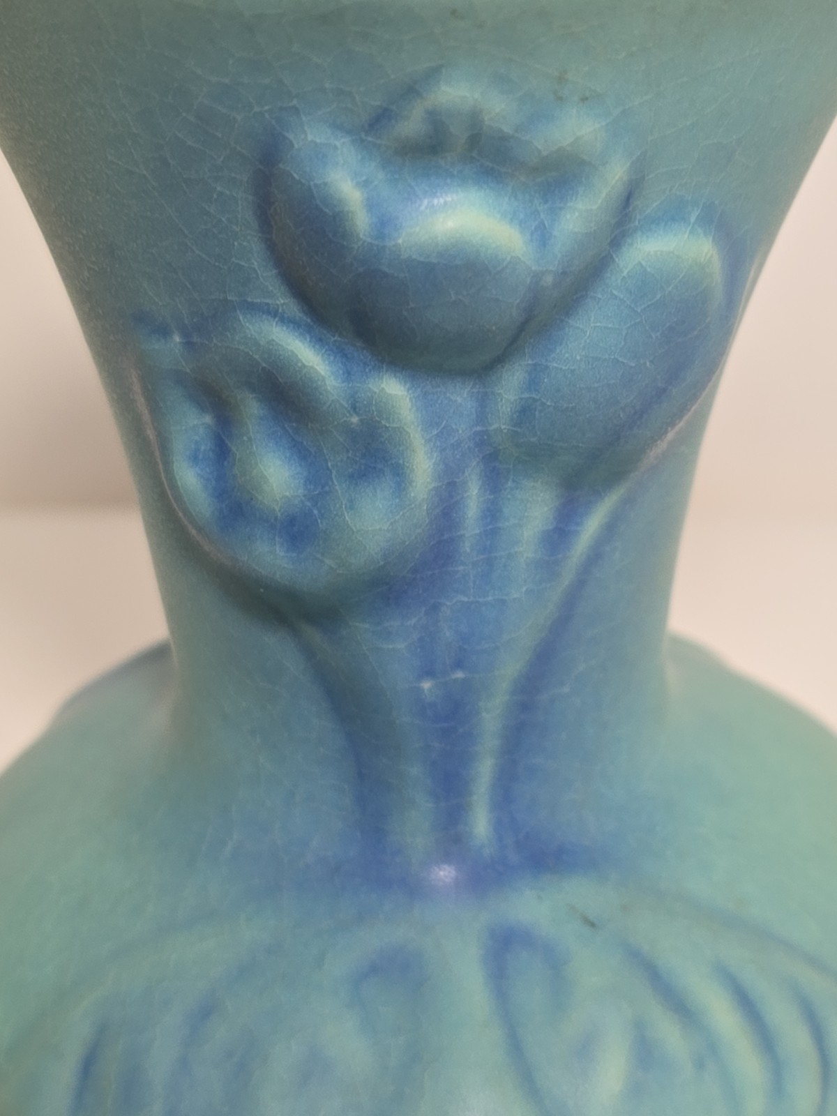 Van Briggle Vase Blue Green Glaze Signed Colorado Springs Tulips