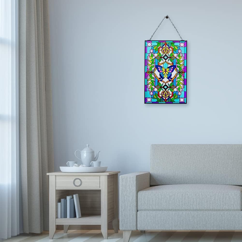 15″ x 10″ Vintage Style Stained Glass Window Hanging Suncatcher Panel