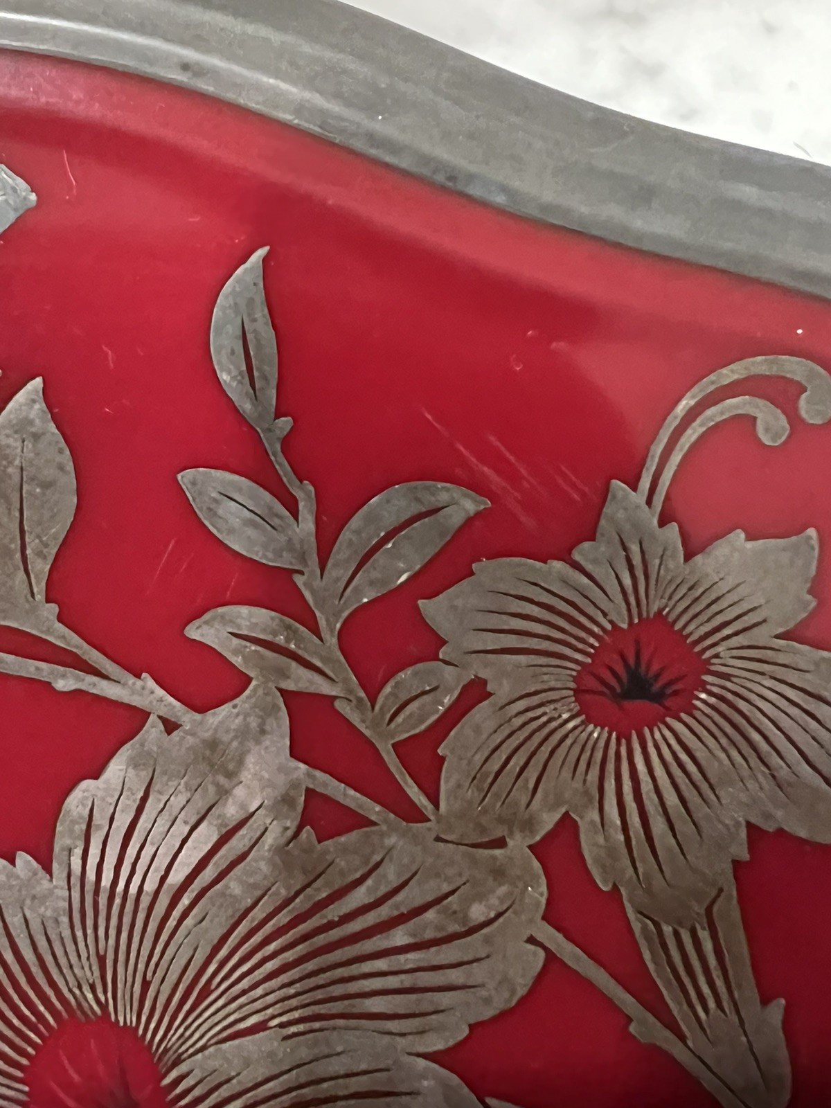 Rosenthal Chippendale Germany Silver Overlay Burgundy Bird Footed Bowl 29.5cm