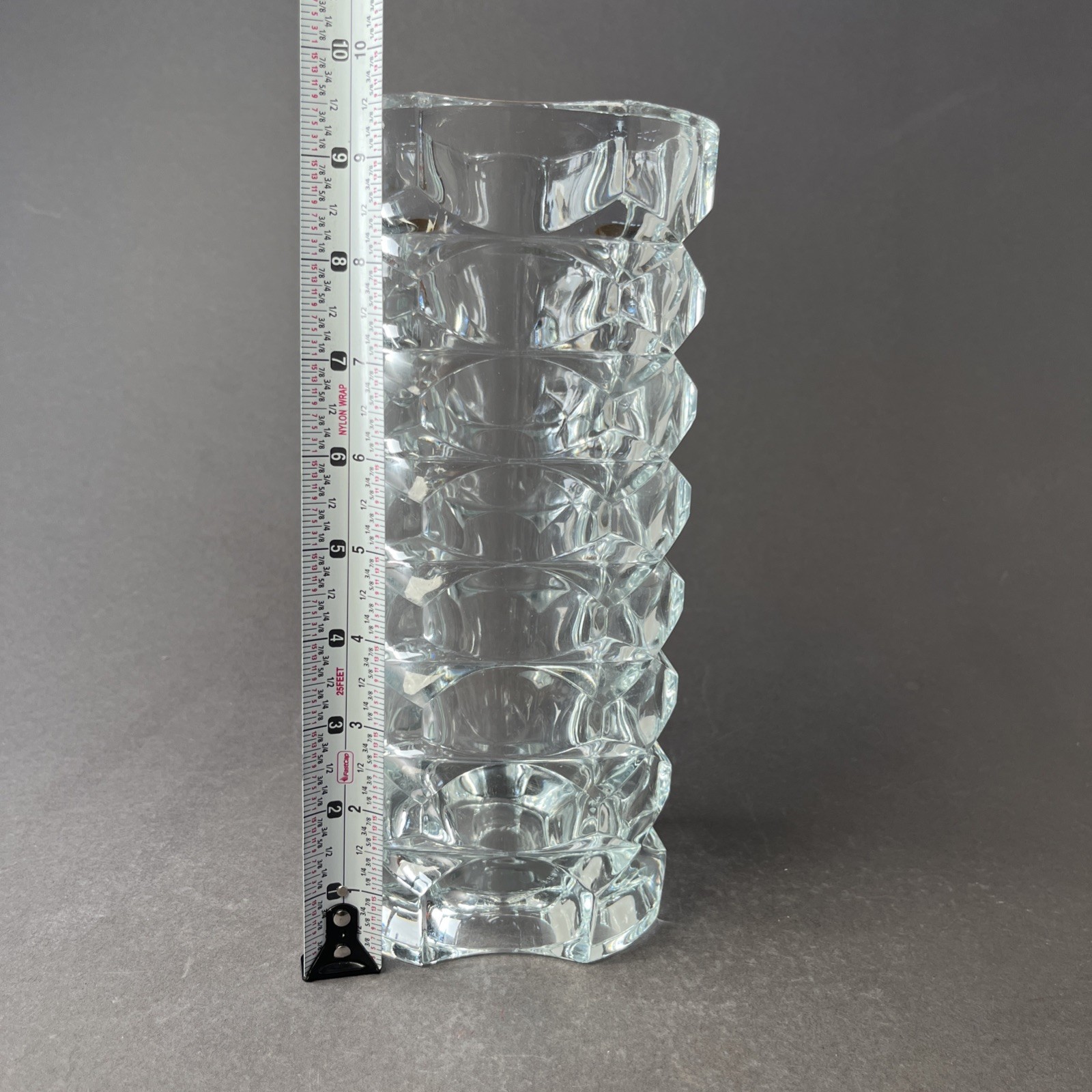 MCM French Geometric Design 9.75” Glass Flower Vase Signed “FRANCE”