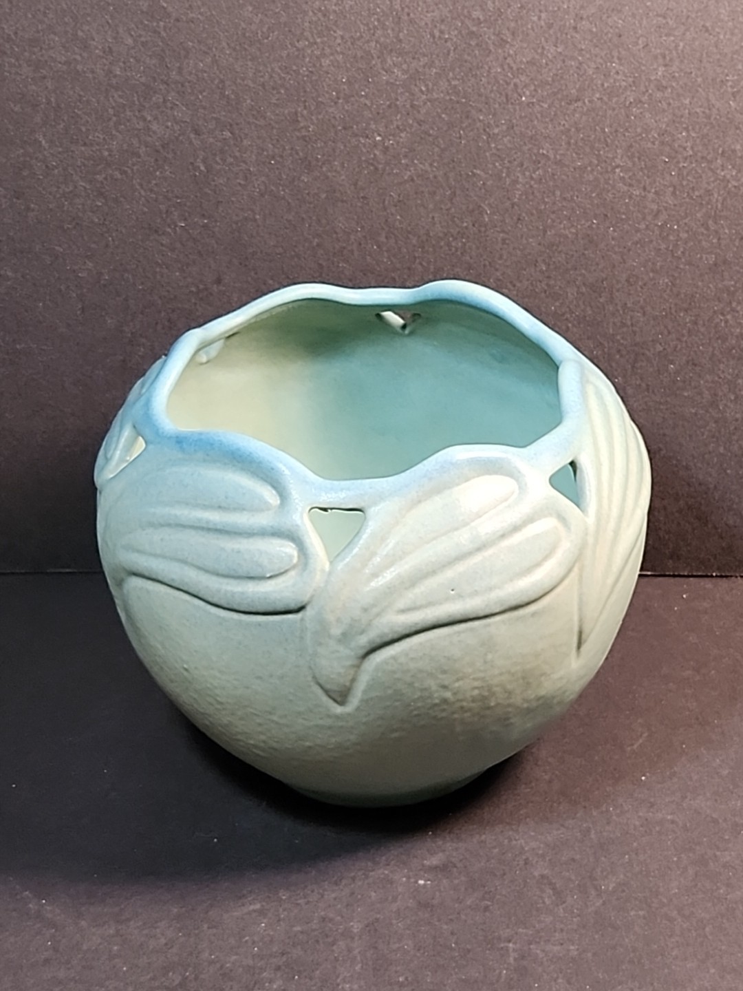 Van Briggle Pottery Blue Turquoise Leaf Bowl Philodendron Colorado Springs USA