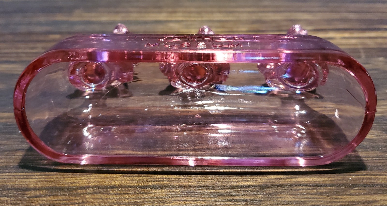Degenhart Museum Pink Glass Mini Pooch Dogs on Font Very Rare