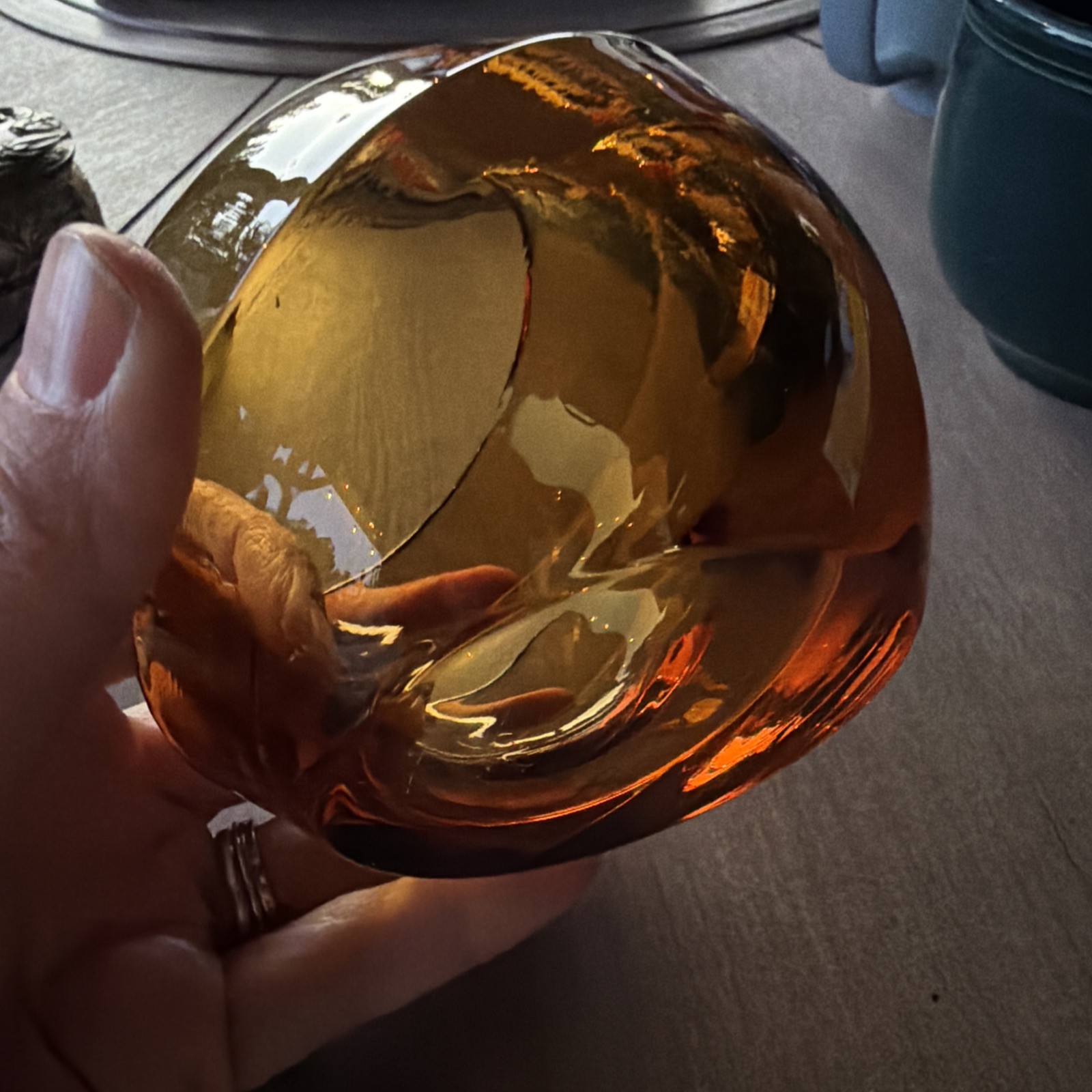 Vintage Viking Lg Orb Sphere MCM Mid Century Amber Glass Cigarette Cigar Ashtray