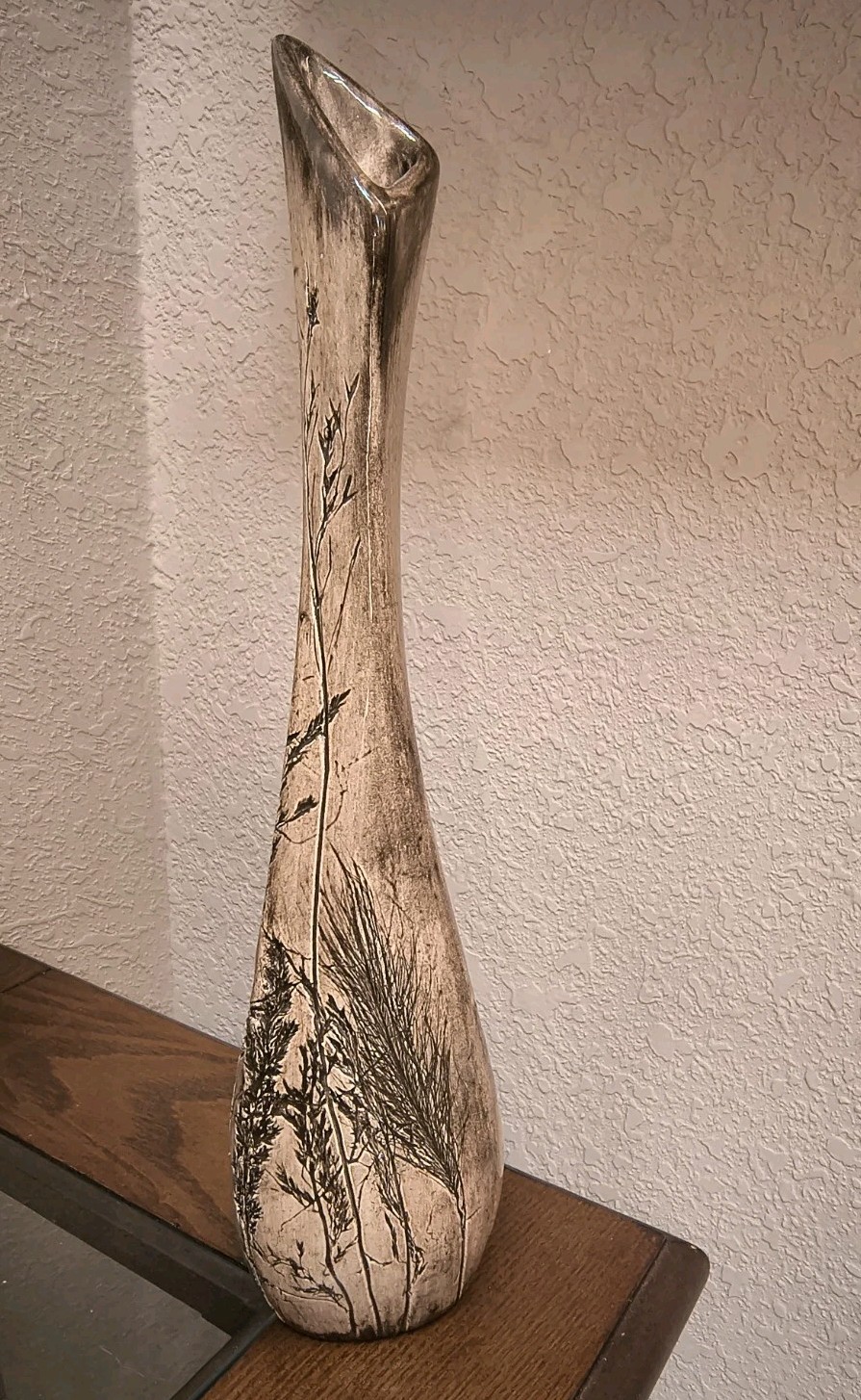 MCM Fred Devlin Art Pottery Vase Impressed Leaves Flowers Nature Colorado 12″