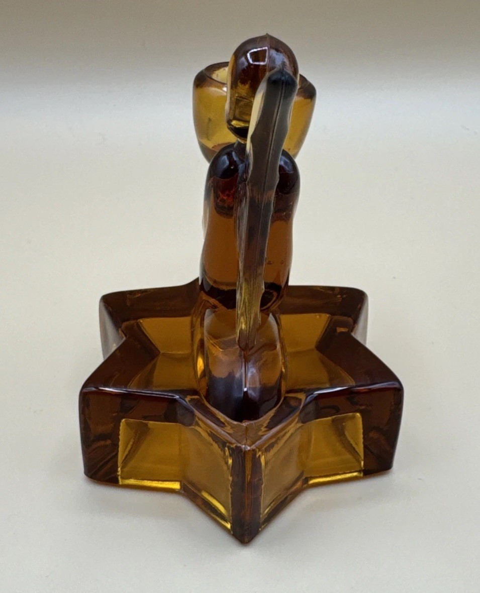 Vintage L.E. Smith Amber Glass Angel Star Taper Candle Holder Christmas