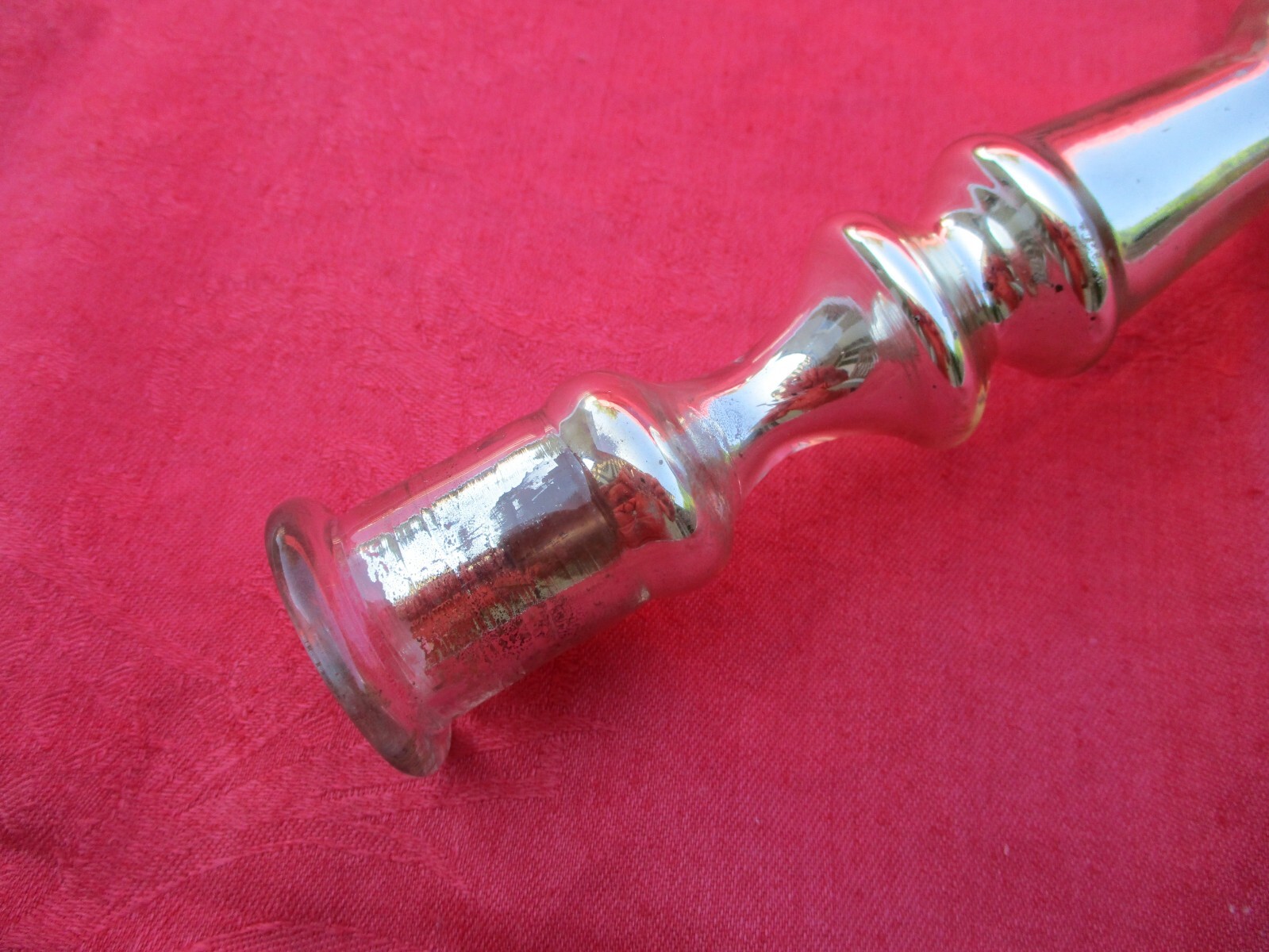 ANTIQUE FRENCH MERCURY GLASS 19th CENTURY PAIR OF 2 CANDLE HOLDER PILLARS 9.25in