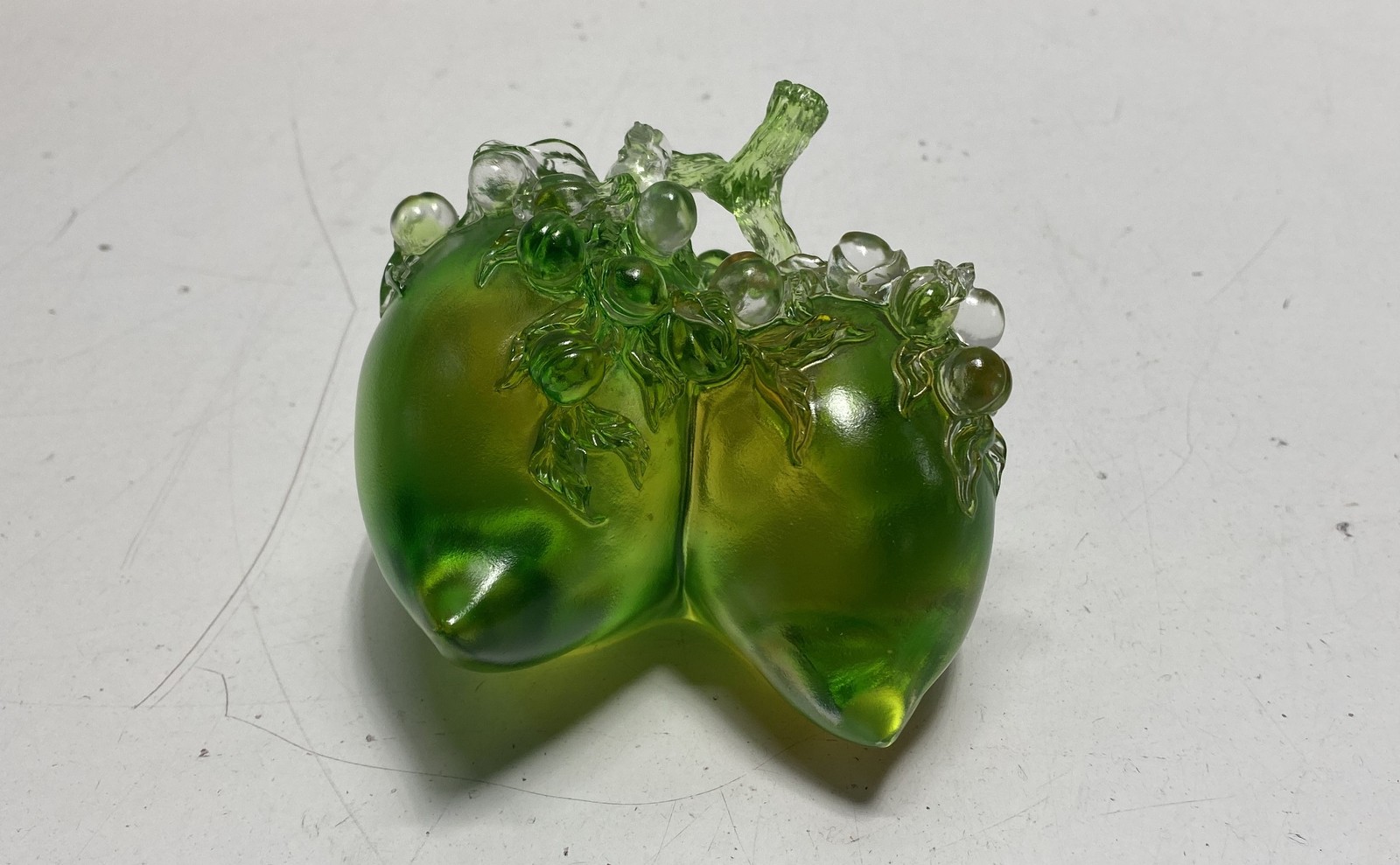 tittot Crystal Sculpture Peaches and Plums Art Glass Green Dated 2002 Box COA