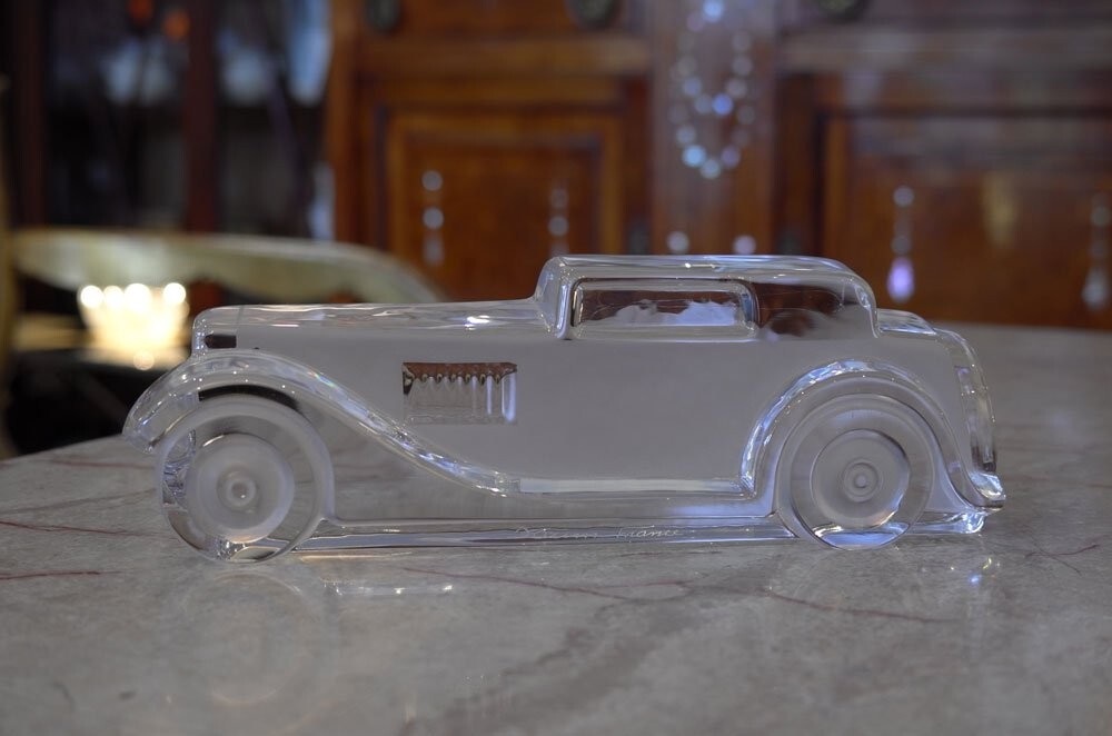 Daum Crystal Glass Classic Car Object 1970s Vintage W 10.6 x D 1.8 x H 2.7 in