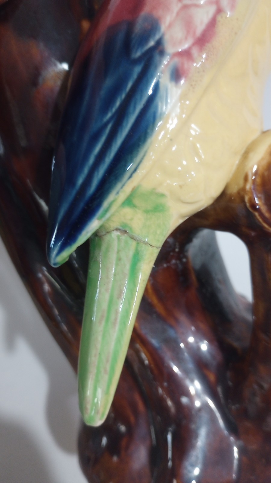 Vintage Figural Bird Flowering Tree Branch Large Majolica Pottery Vase – Japan