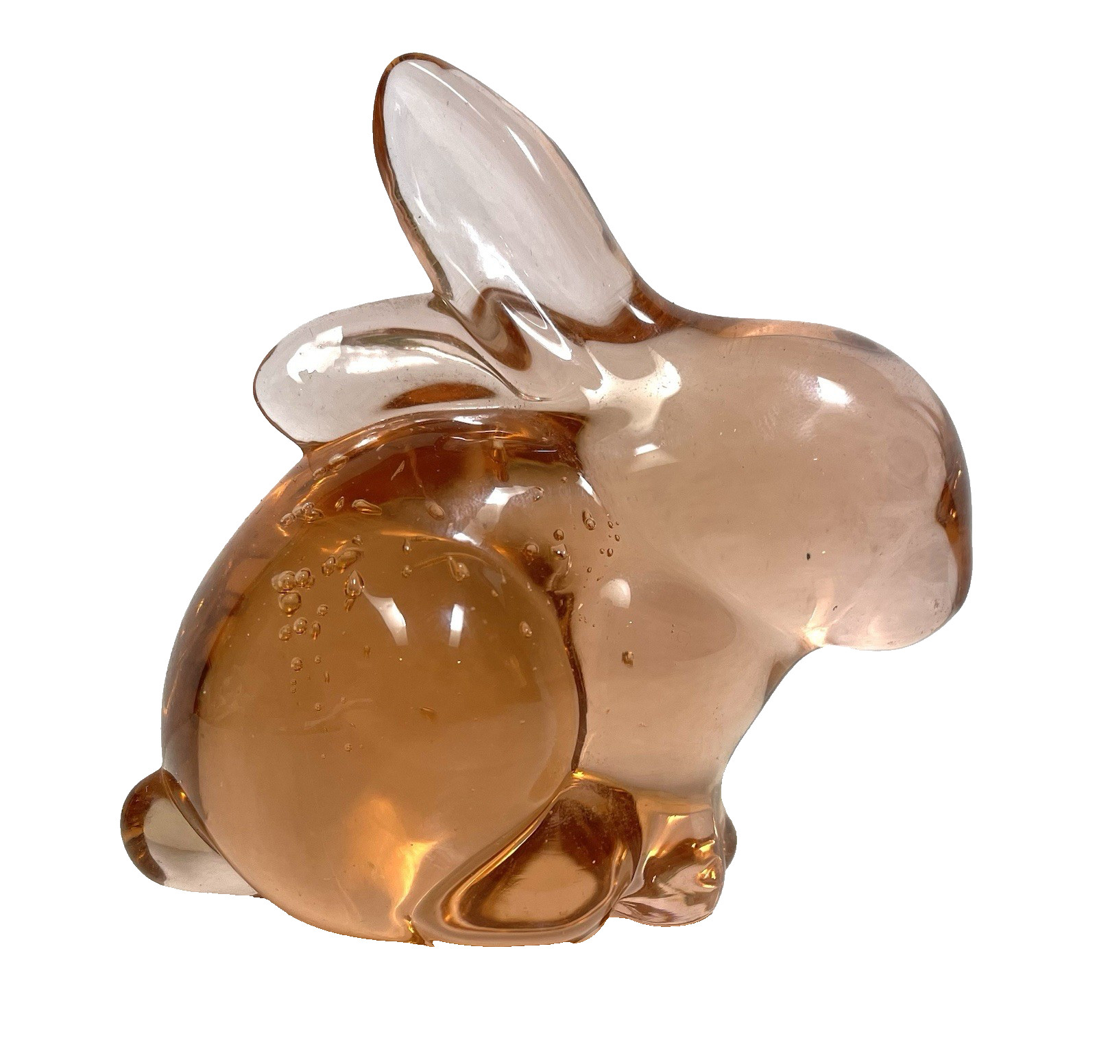 VINTAGE Fenton Glass Chubby Bunny Rabbit ONE EAR UP Amber w/ Controlled Bubbles