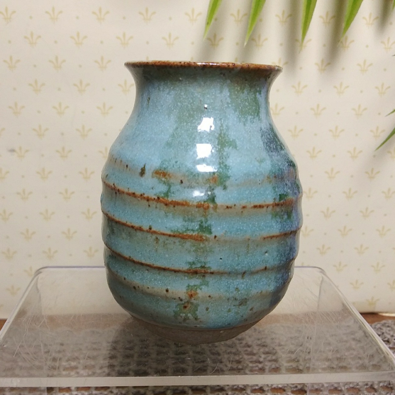 Handmade Studio Pottery 3.5″ Small Vase Brown Green Glaze Pottery Ribbed Signed