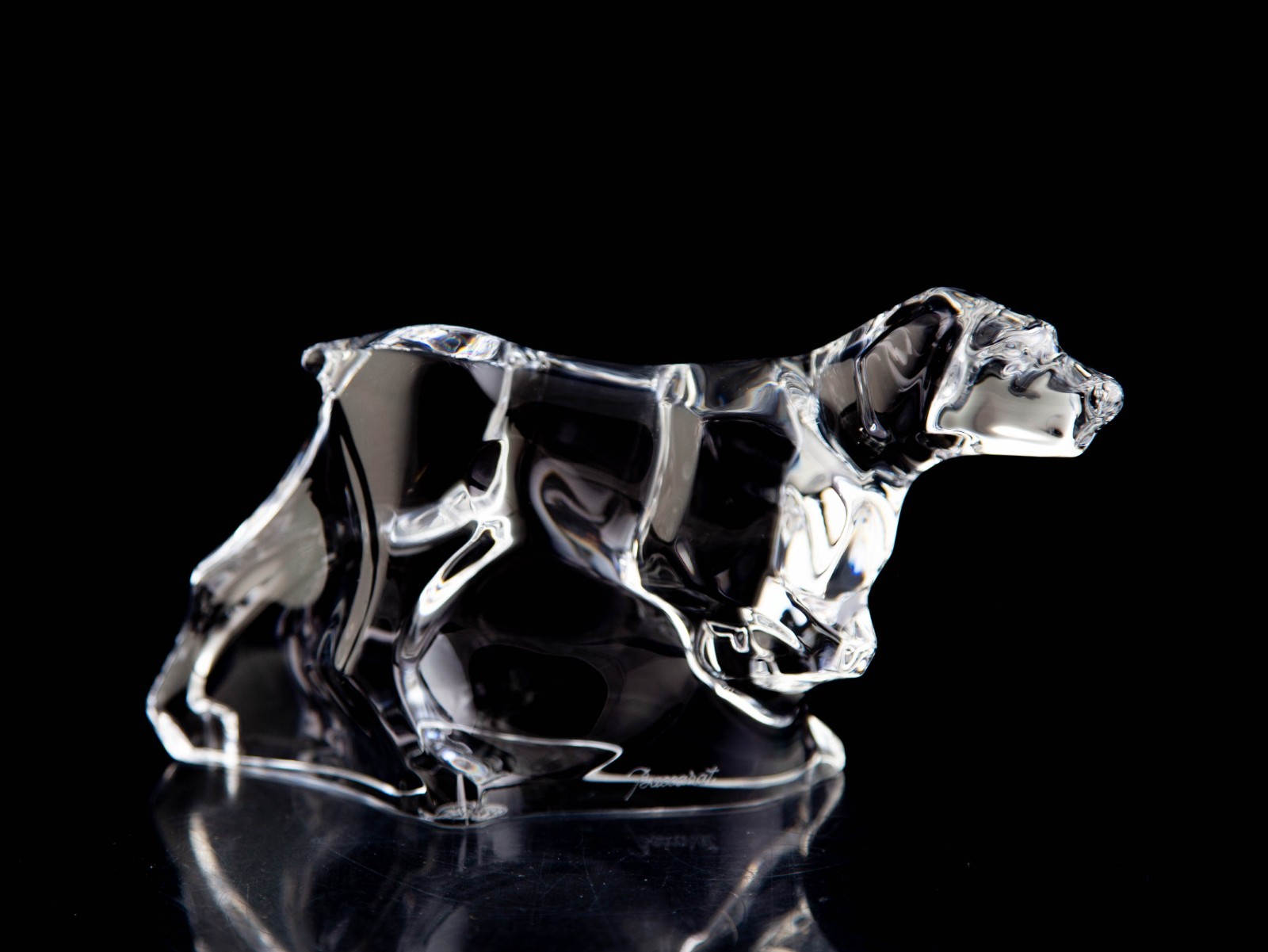 Baccarat Pointer Dog Figurine Clear Crystal Vintage France Signed