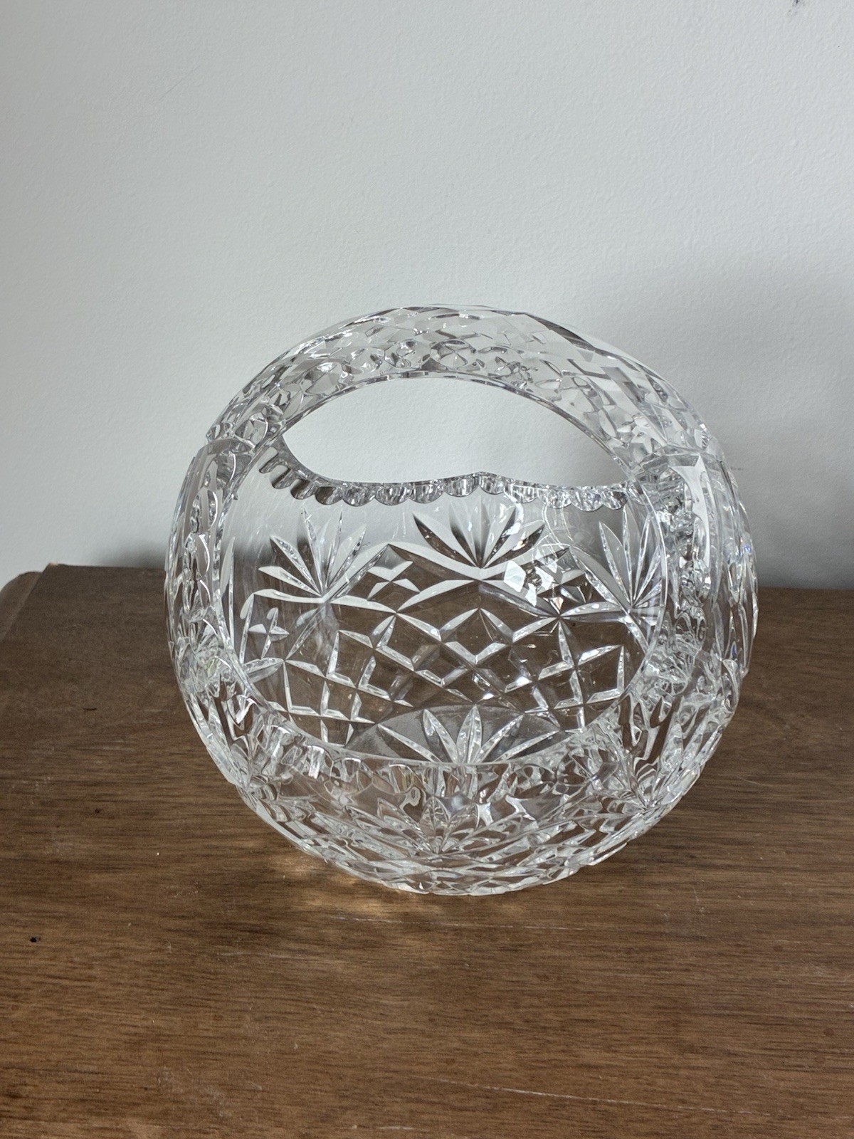 Crystal Basket Candy Dish With Handle Vintage Clear Cut Design