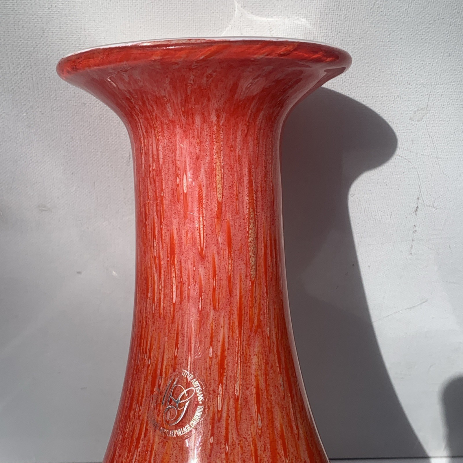 Vintage Margie’s Garden Large 15.5” Handblown Art Glass Vase Collectible Decor