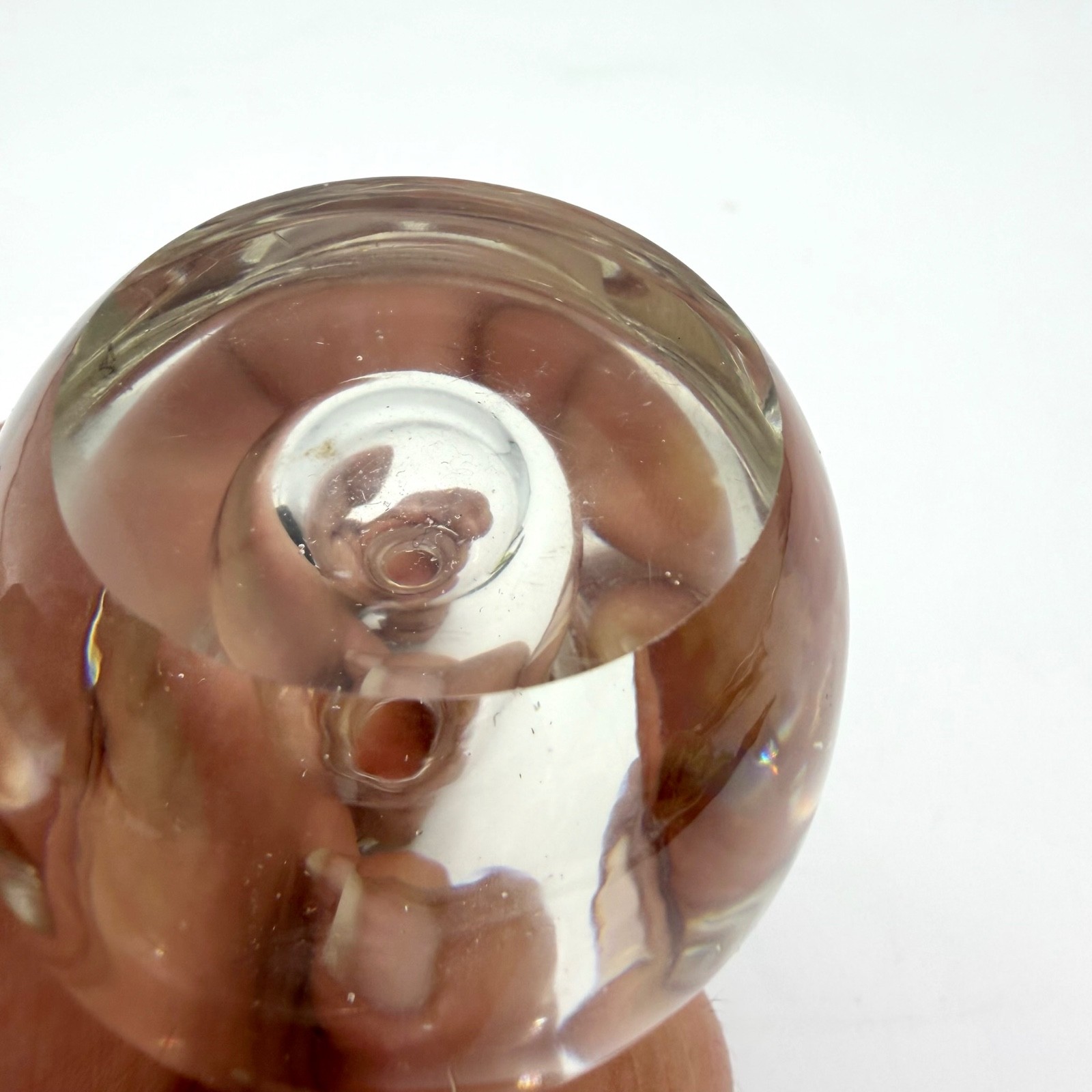 Vintage Perfume Bottle With Stopper Art Glass Clear Swirl Wing Flame Paperweight