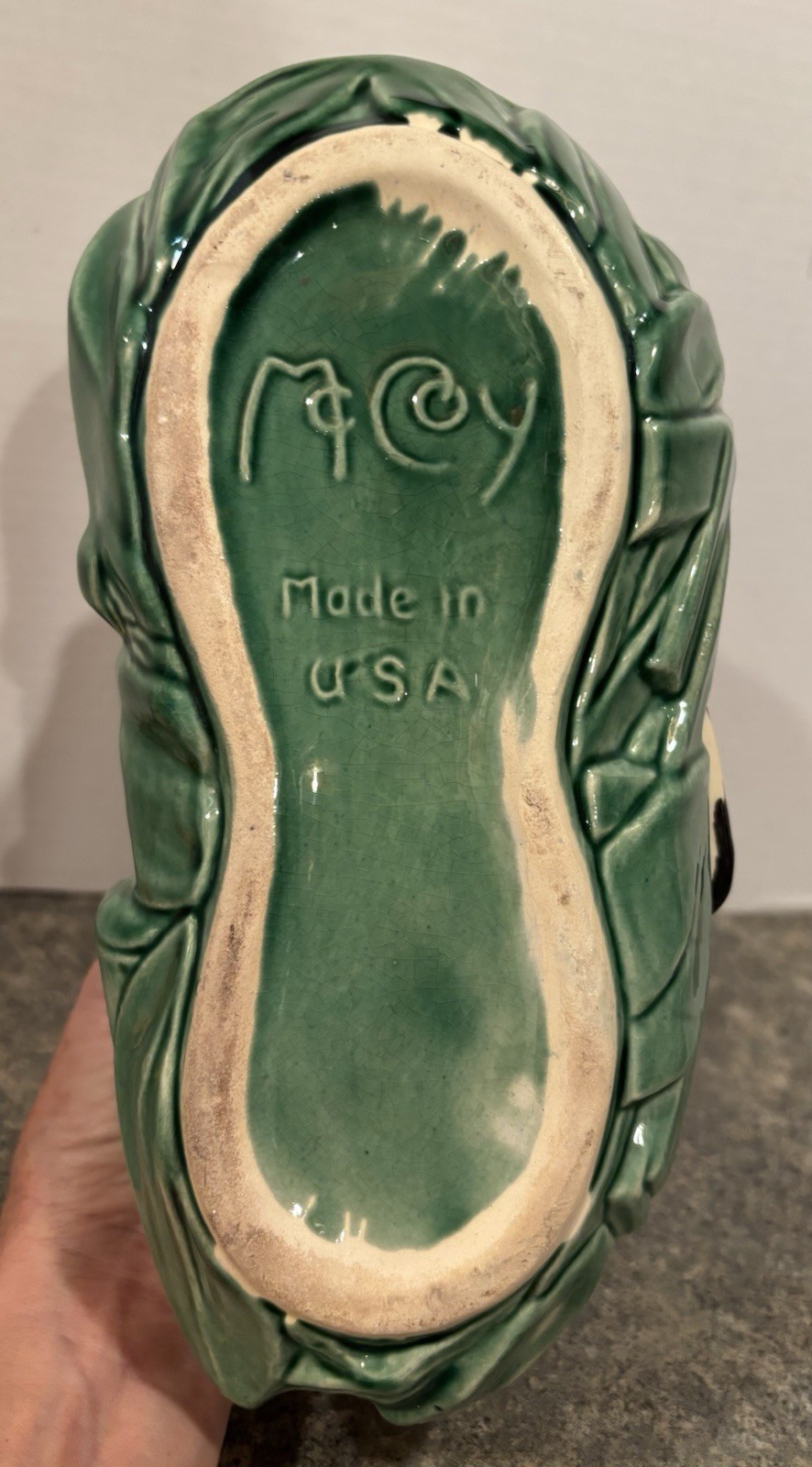 Vintage McCoy Glossy Yellow Green Double Tulip Planter Swallow Bird