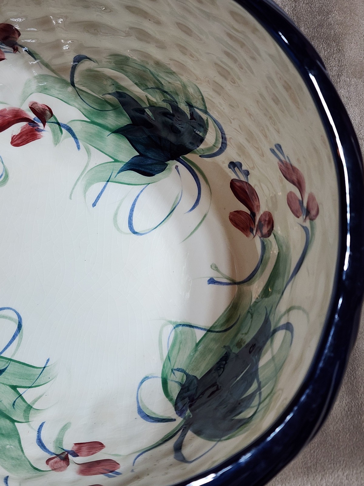 Vintage Gail Pittman Ceramic Pottery Basket Signed – Grapevine Blue Green Patter