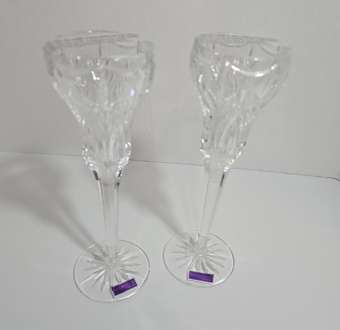 Set of 2 Waterford Marquis Canterbury Pattern Crystal Candle Holders 8-1/2″H