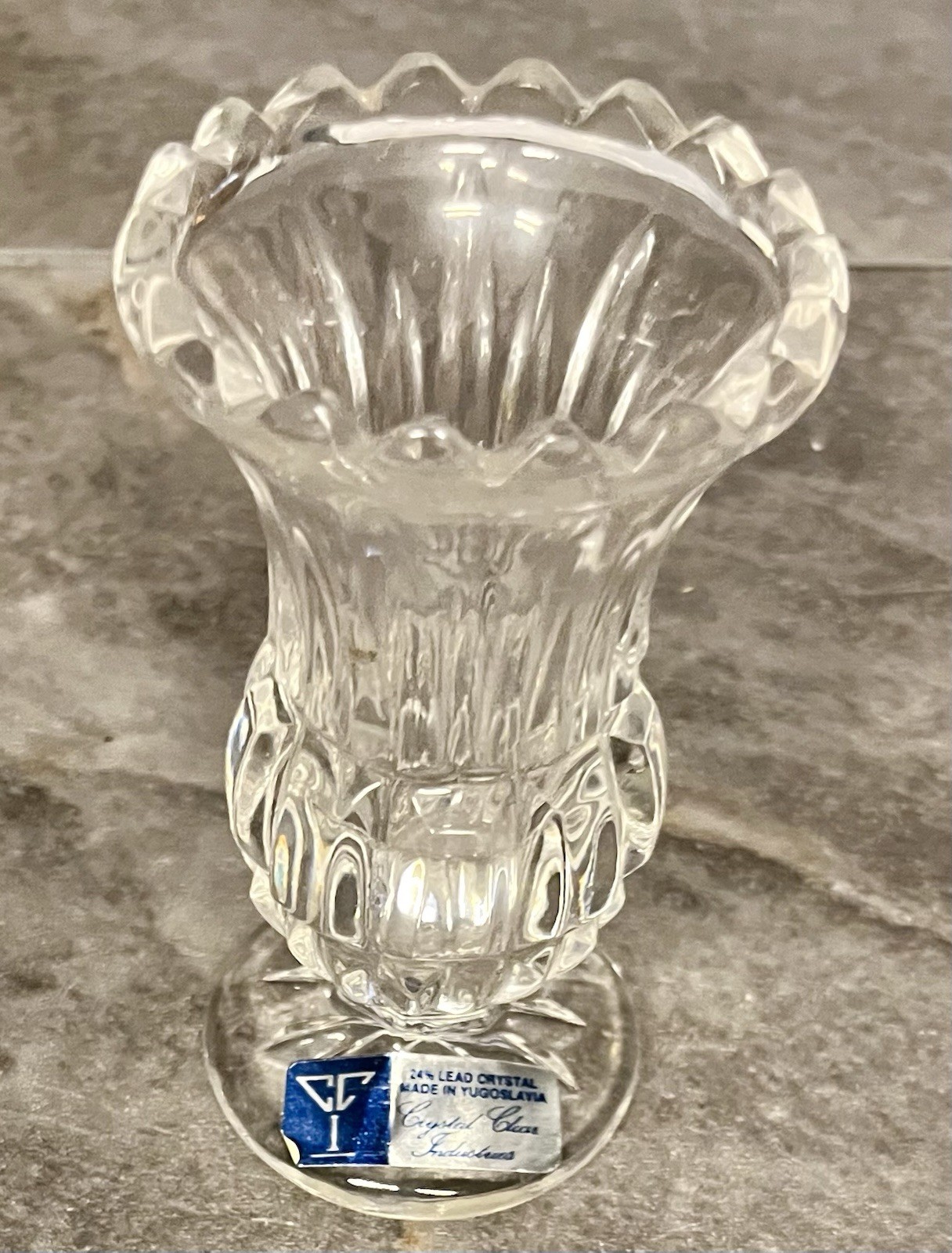 Crystal Clear Industries 24% Lead Crystal Vase, Clear, Made in Yugoslavia(H)