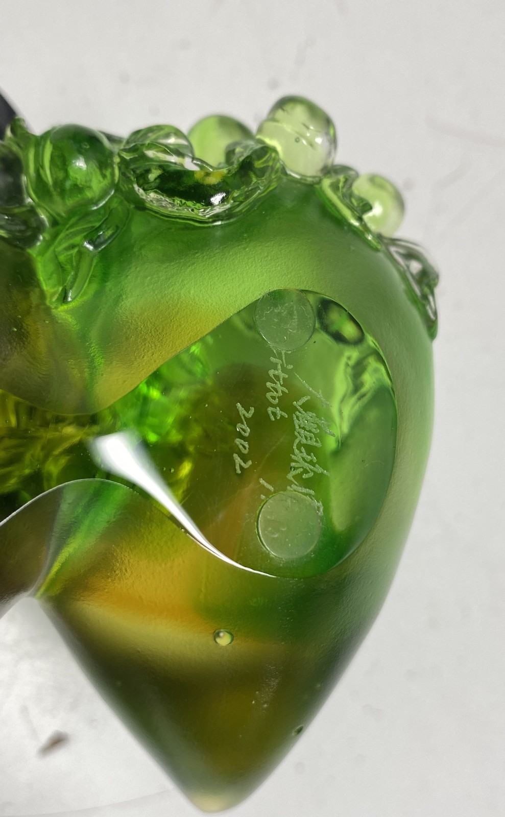 tittot Crystal Sculpture Peaches and Plums Art Glass Green Dated 2002 Box COA