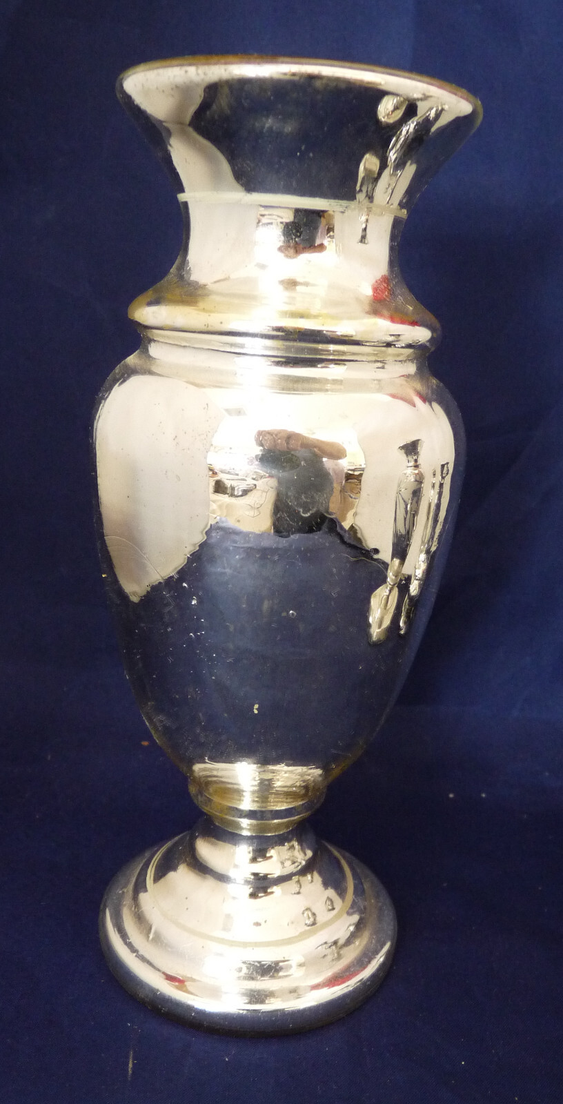 Antique Silver Mercury Glass Vase Hand Painted 7 1/4″ Inch Floral hand painted