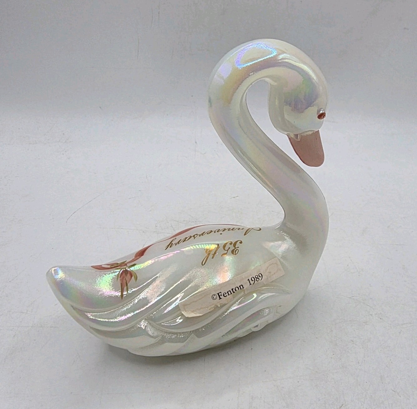 1989 Fenton Enduring Love 35 Year Anniversary Swan Figurine • Signed Wagner 4″H