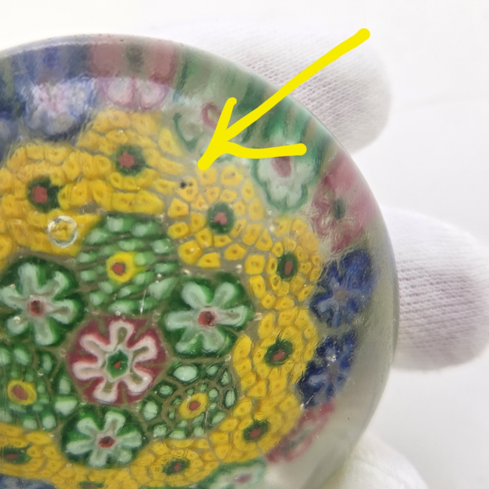 Vtg Millefiori Paperweight Chinese Glass Dome 7 Oz. Floral Pattern