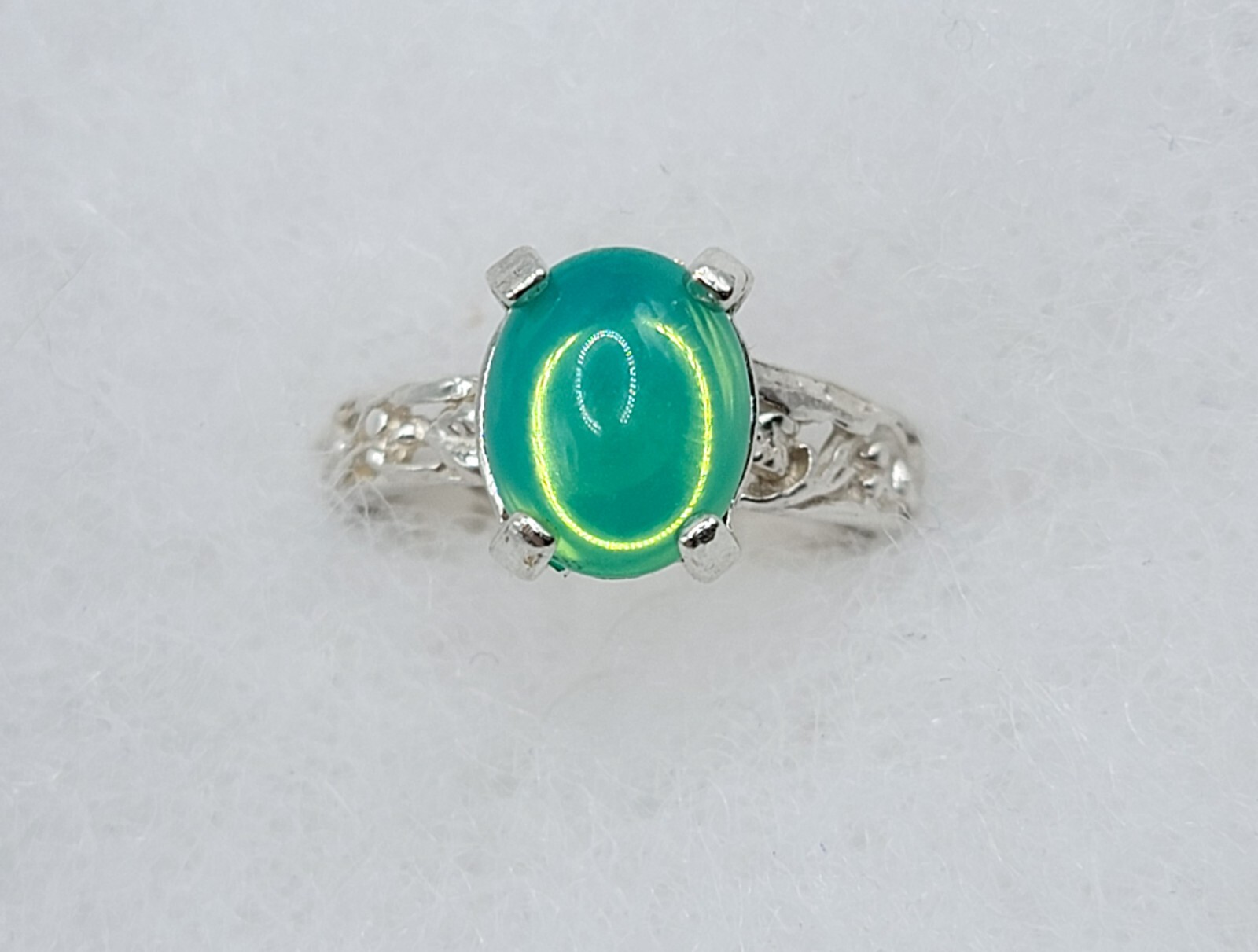 Sterling Opal Uranium Glass Ring Blue Green Opalescent 925 Silver