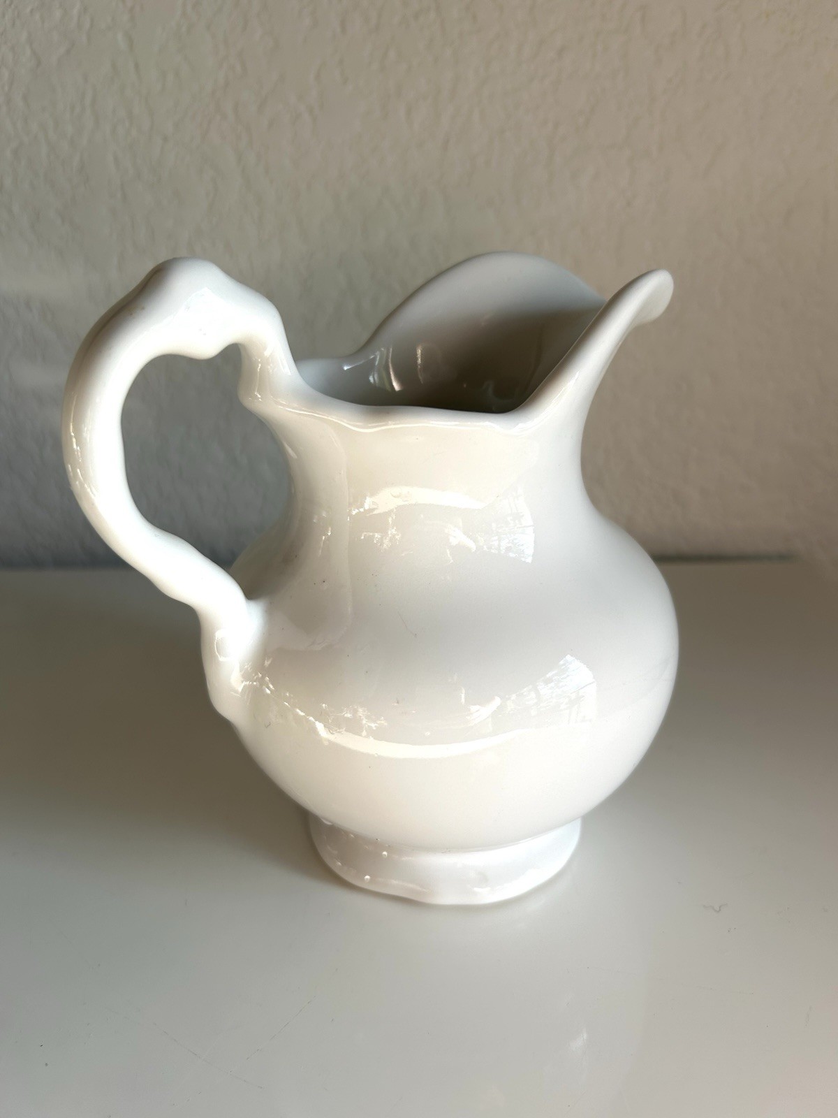 Vintage White Pottery Pitcher Vase Mold 907 American Pottery 5.75” Tall