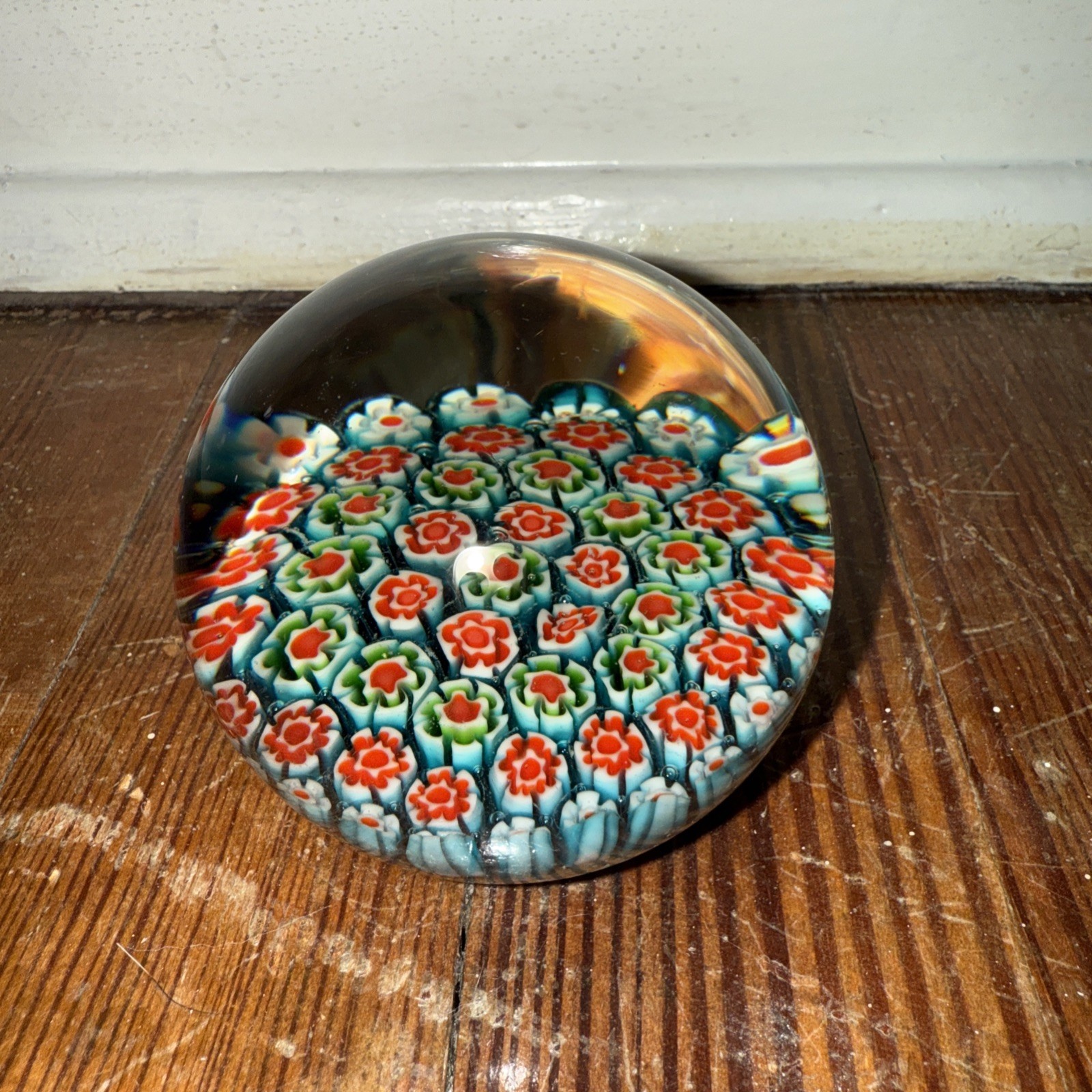 Vintage Italy Red & Blue Millefiori CANE Art Glass No Label Paperweight