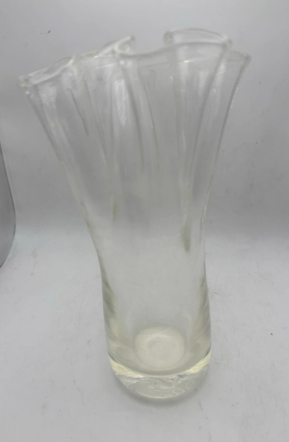 Vintage Clear Freeform Ruffled Edge Vase Art Glass Handkerchief