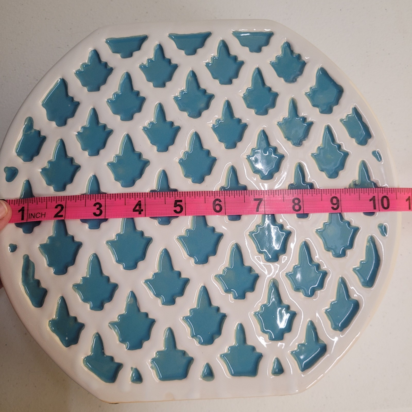 Teal Blue And White Ceramic Vase Textured Pattern Glossy Decorative 10.5″x10″