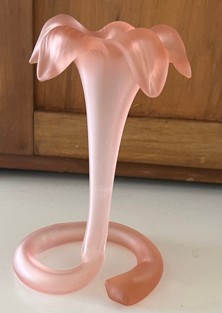 Frosted Pink Glass Flower Petal Shaped Vase 7 1/2 in Tall