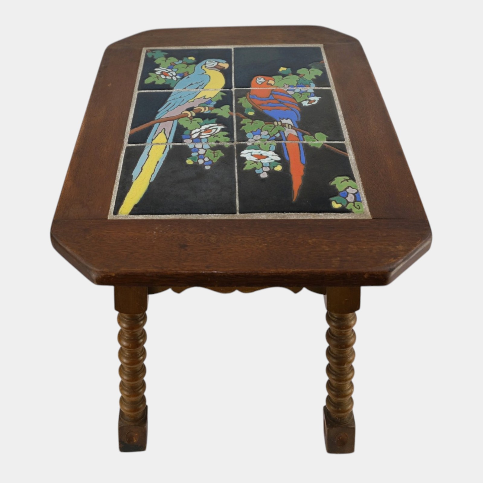 Taylor Tilery California Pottery 1930s Colorful Parrots Art Deco Tile Side Table