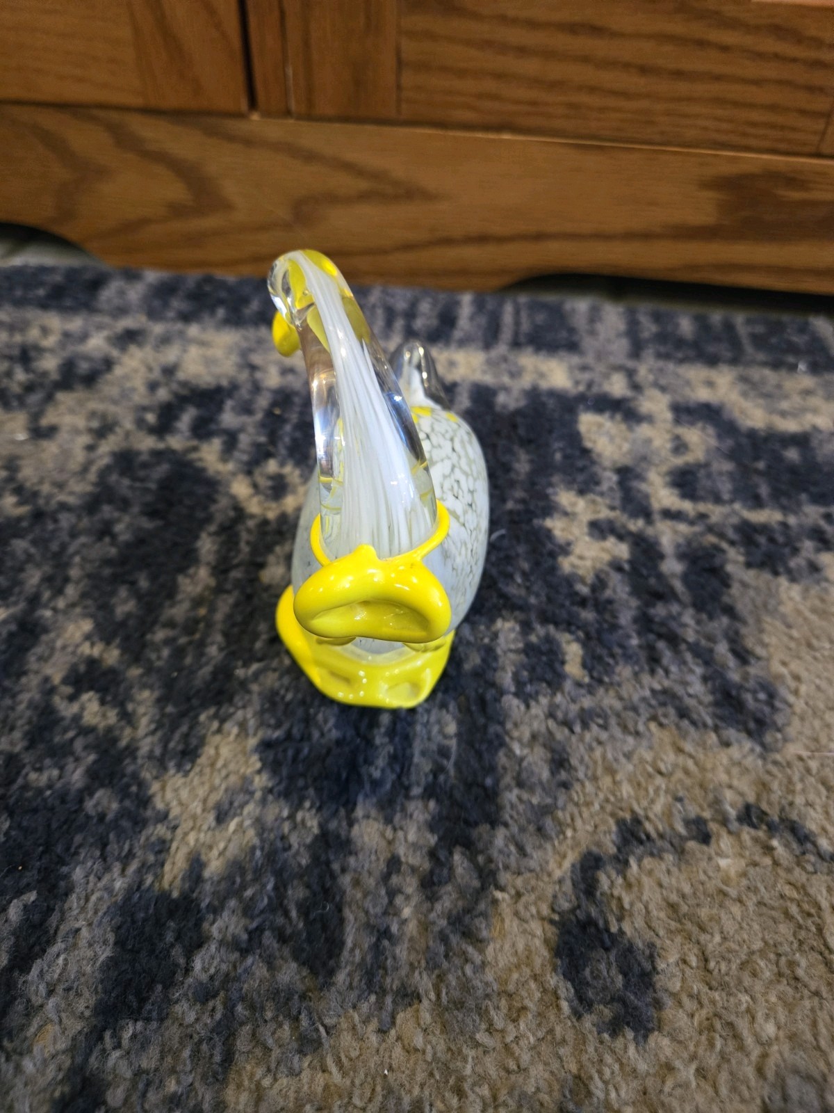 Paper Weight Murano Style Blown Art Glass Duck Bird Goose Yellow White Spotted
