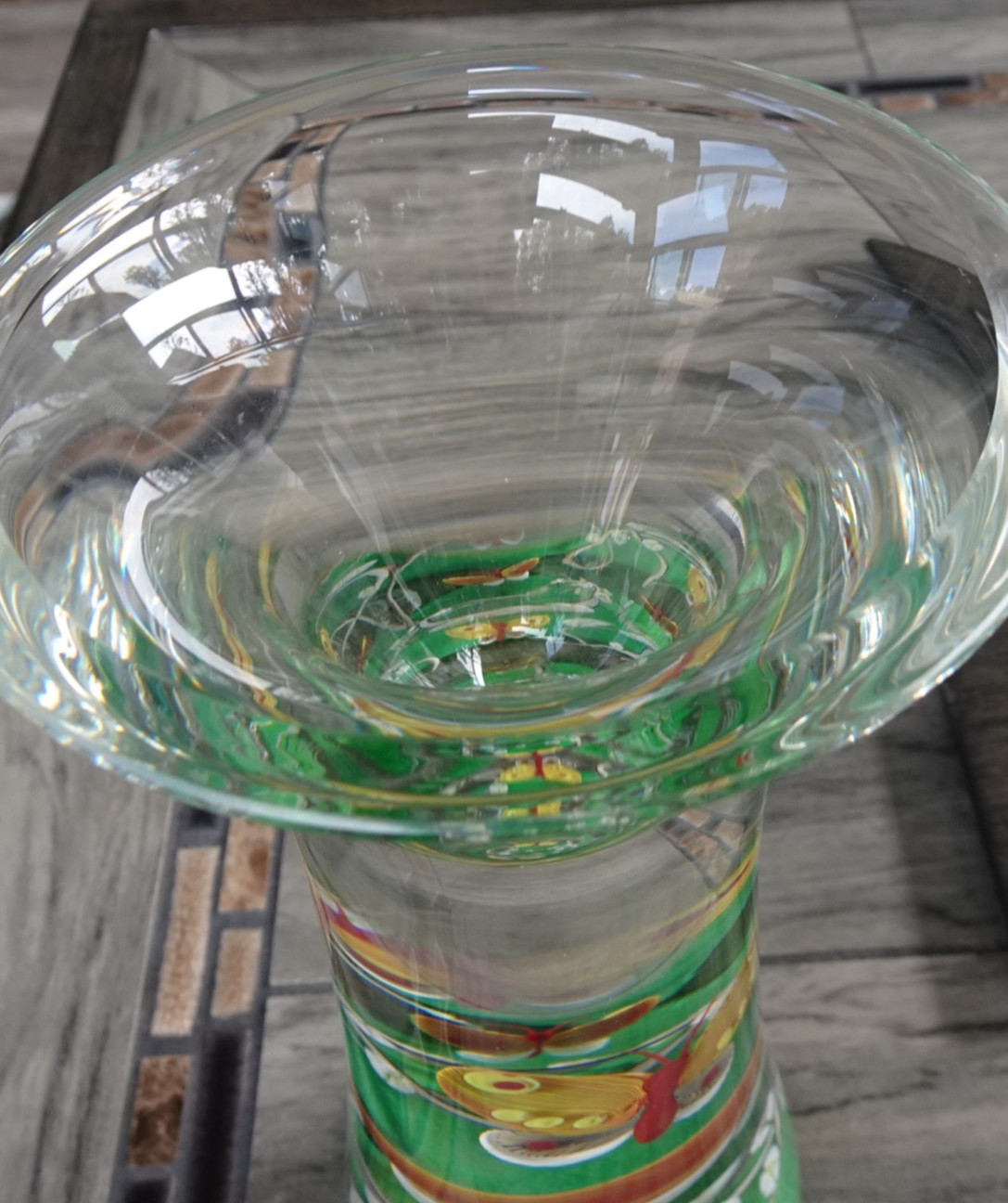10″ Signed Zellique Studio Glass 1999 Joseph Morel Butterfly Cased Candle Vase